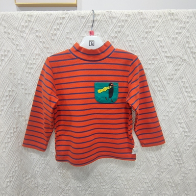 小田家品牌童装秋冬款男小童条纹打底衫半高领棉弹力百搭长袖T恤