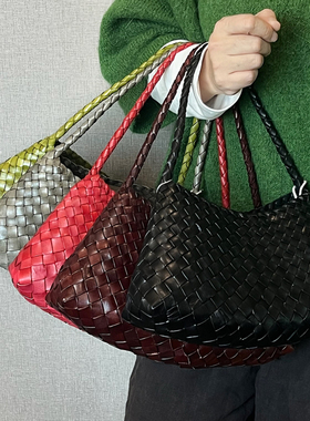 正品现货Dragon Diffusion8943手工牛皮编织包女法式菜篮子手提包