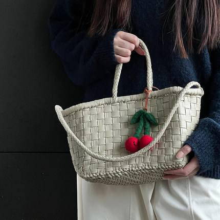 现货正品Dragon diffusion8932法式复古牛皮手工编织包菜篮子小众