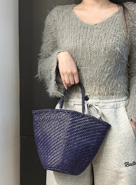 Dragon Diffusion8808小众法式休闲度假手工牛皮水桶编织包手提包