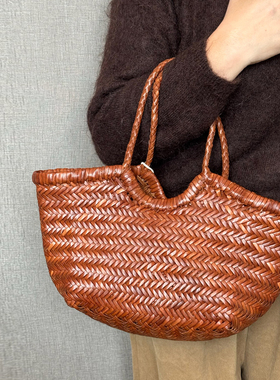 正品现货Dragon Diffusion8829篮子牛皮编织包文艺手提包女大容量