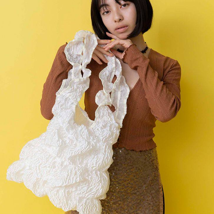 casselini泡泡网纱单肩斜挎手提袋新款流行通勤大容量褶皱仙气包