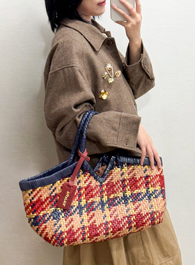 正品VIPERA意大利手工牛皮拼色手提女士彩色编织包小号软包菜篮子