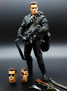 T2终结者手办未来战士6 T800 T1000 阿诺可动人偶玩具模型7寸骨架