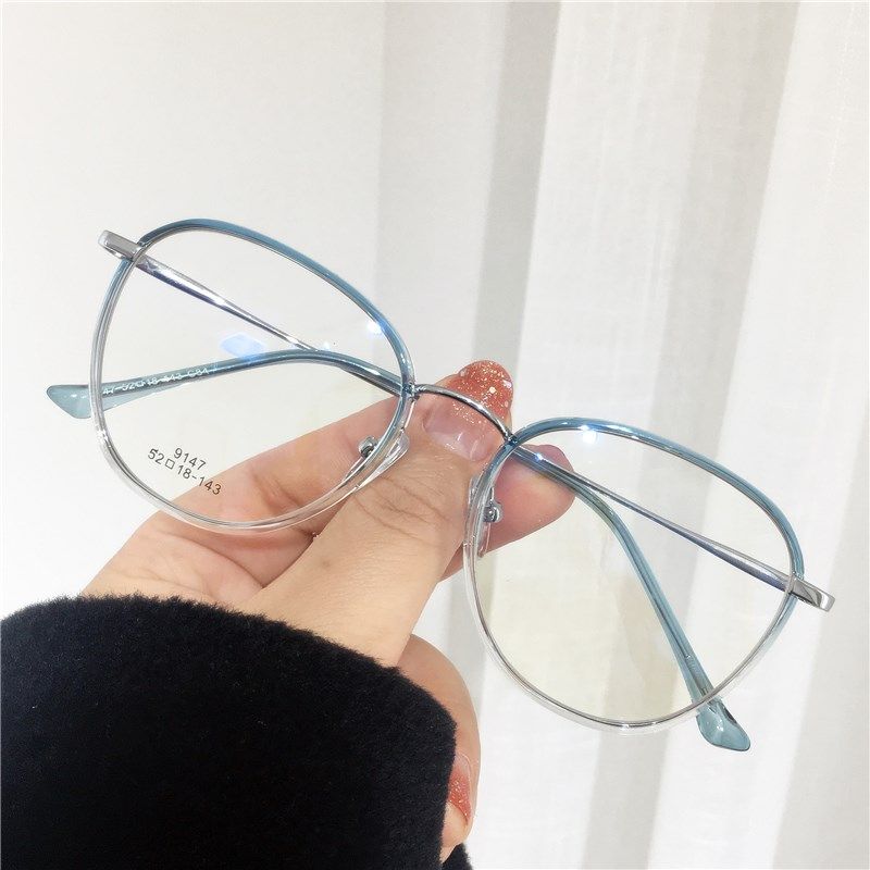 小红书近视眼镜框女可配镜片网红大脸显瘦超轻tr90蓝色透明眼睛架