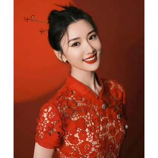 新款改良旗袍敬酒服新娘结婚小个子回门平时可穿红色中式订婚礼服