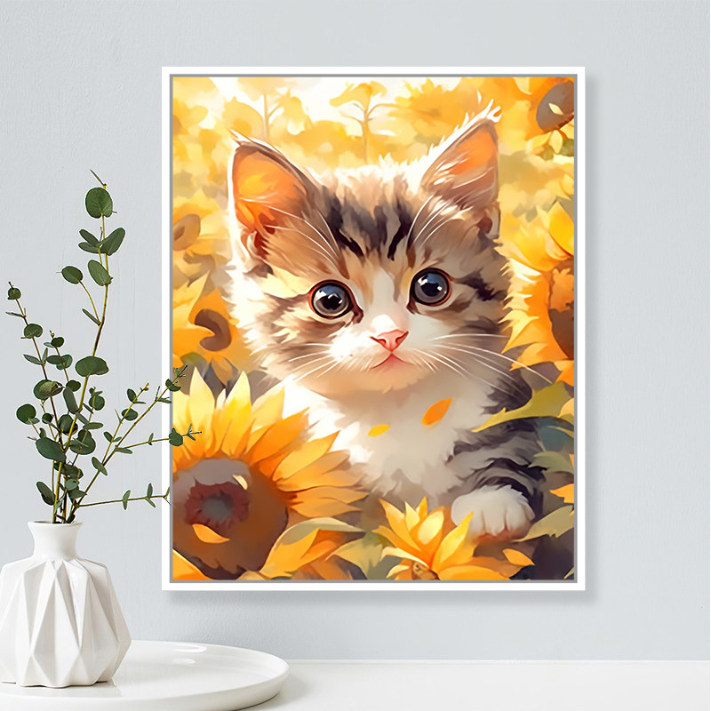 现代简约抽象彩绘猫咪diy数字油画手工手绘填色涂鸦客厅装饰挂画