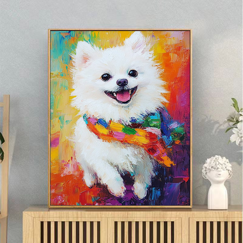 治愈系温馨可爱博美犬diy数字油画解闷手工填色礼物客厅装饰挂画