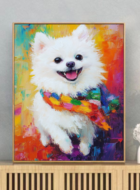治愈系温馨可爱博美犬diy数字油画解闷手工填色礼物客厅装饰挂画