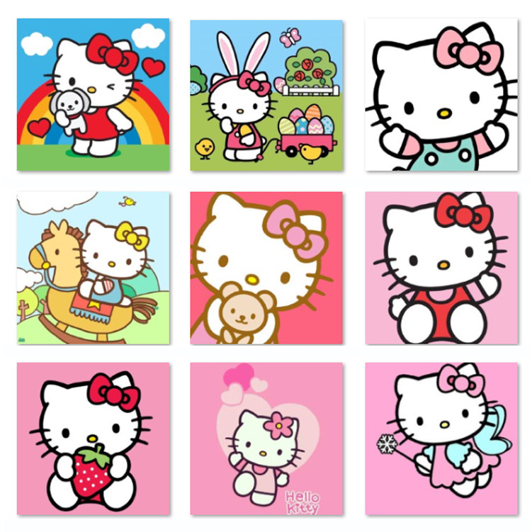 卡通可爱HelloKitty猫凯蒂猫 diy数字油画家居儿童房卧室装饰挂画