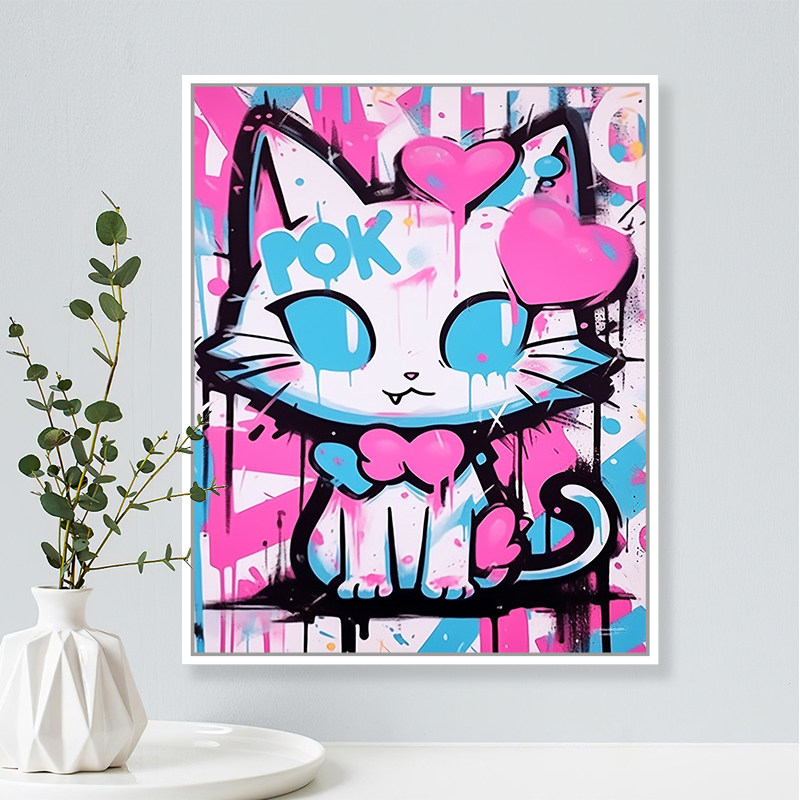 现代简约抽象彩绘猫咪diy数字油画手工手绘填色涂鸦客厅装饰挂画