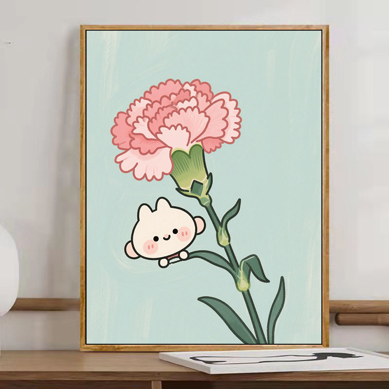 高颜值母亲节礼物康乃馨diy数字油画手工手绘填色涂鸦客厅装饰画