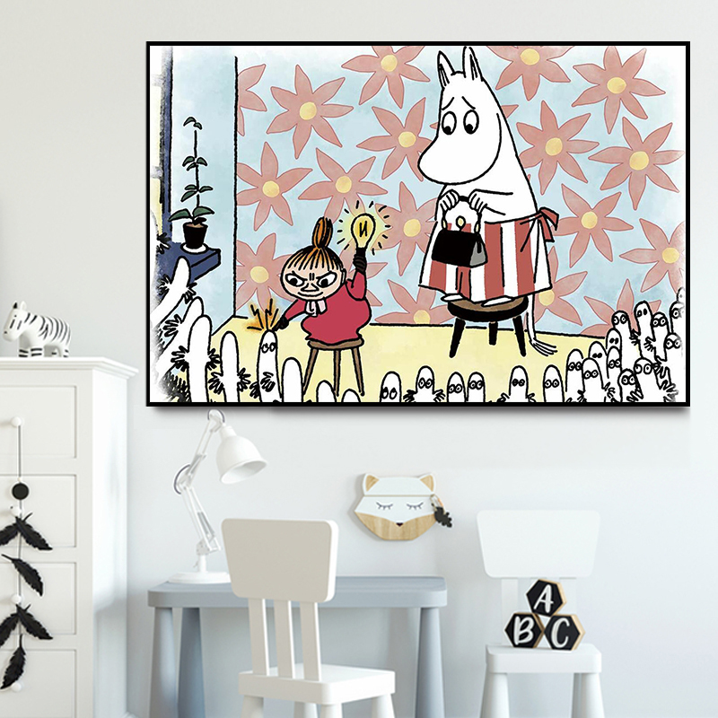 卡通动漫小肥肥姆明一族动画儿童房 diy数字油彩画手绘填色装饰画