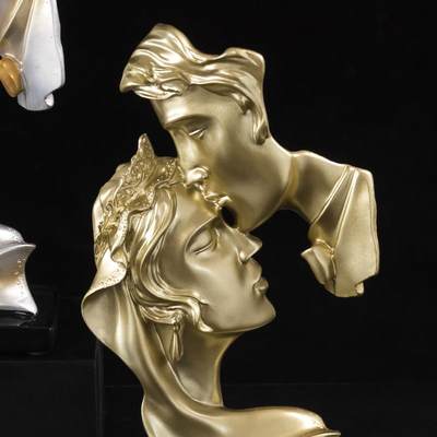 创意一吻情深情侣人物雕像树脂工艺品摆件 家居客厅装饰礼物摆设