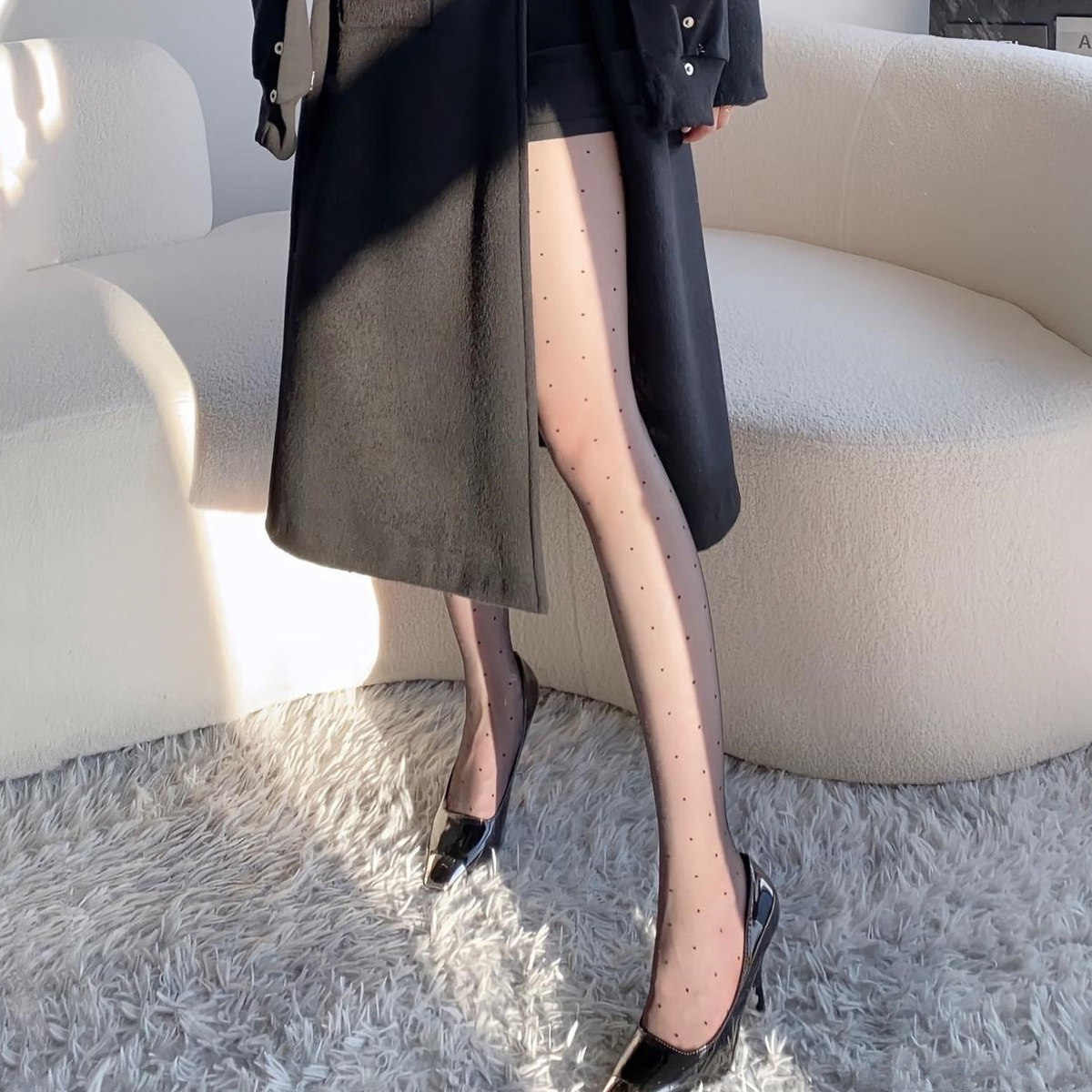 巴黎原版字母黑丝0D波点超薄植绒