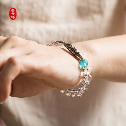 白水晶手串手链单圈天然7A级名族风简约925银女士手链情侣礼物