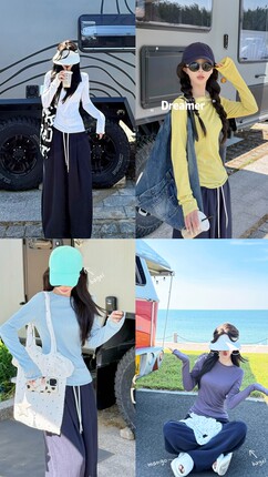 LISEYEN设计师款 本期bi入 舒适棉质打底T恤女长袖防晒休闲上衣