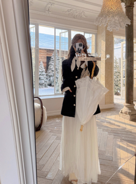 LISEYEN设计师原创巴黎画映 羊毛赫本风套装女外套内搭裙子三件套