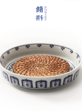 壶承干泡盘青花壶垫壶托宝相纹茶承茶托蓄水养壶盖碗底座陶瓷托盘