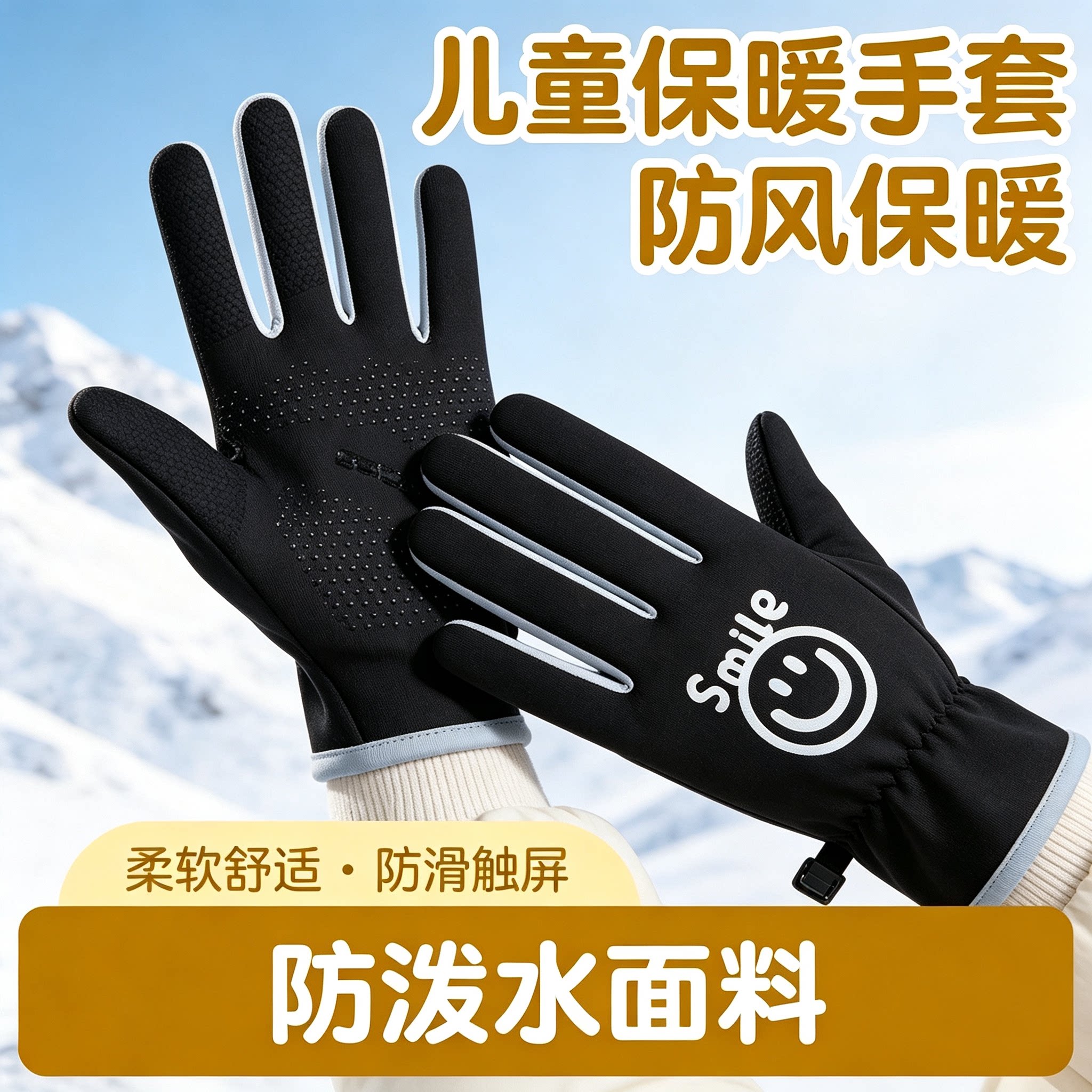 儿童防风防水加绒触屏保暖手套