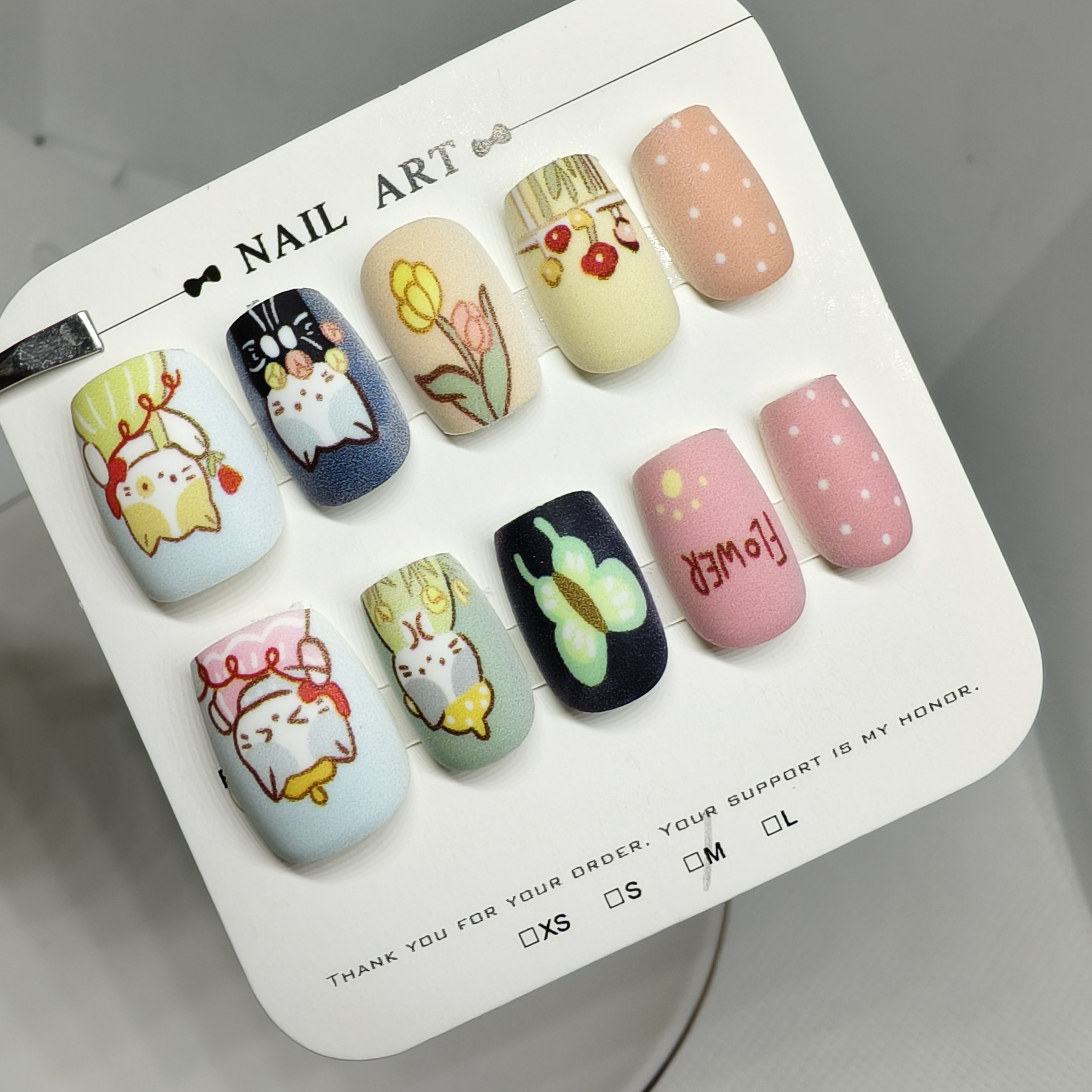 （粉萌猫咪）森系田园风萌系猫咪哑光卡通手绘蝴蝶复古手工穿戴甲,彩妆/香水/美妆工具,穿戴甲/甲片,淘宝优惠券,粉丝福利购,淘宝优惠卷