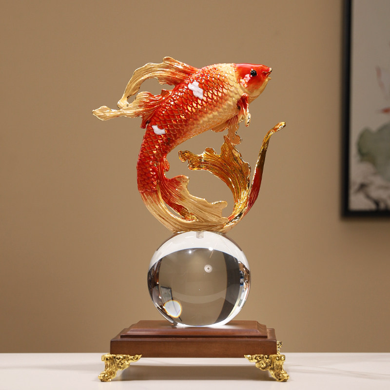 新中式招财鱼摆件富贵有余珐琅彩锦鲤高档家居客厅好运寓意装饰品