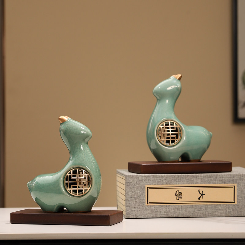 新中式生肖未羊摆件吉祥物家居饰品陶瓷冰裂釉工艺品高端软装布置