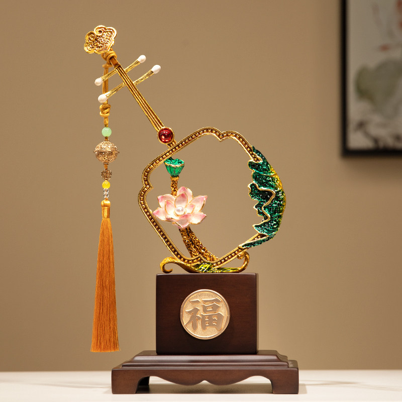 新中式琵琶高级感摆件家居装饰客厅玄关样板间珐瑯彩创意国风礼品