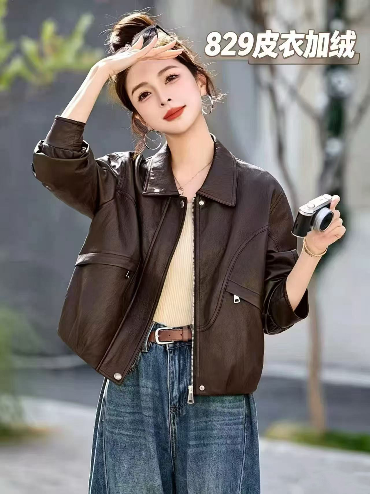banyun 新款加绒皮衣外套，黑色咖色两色三码ML XL
