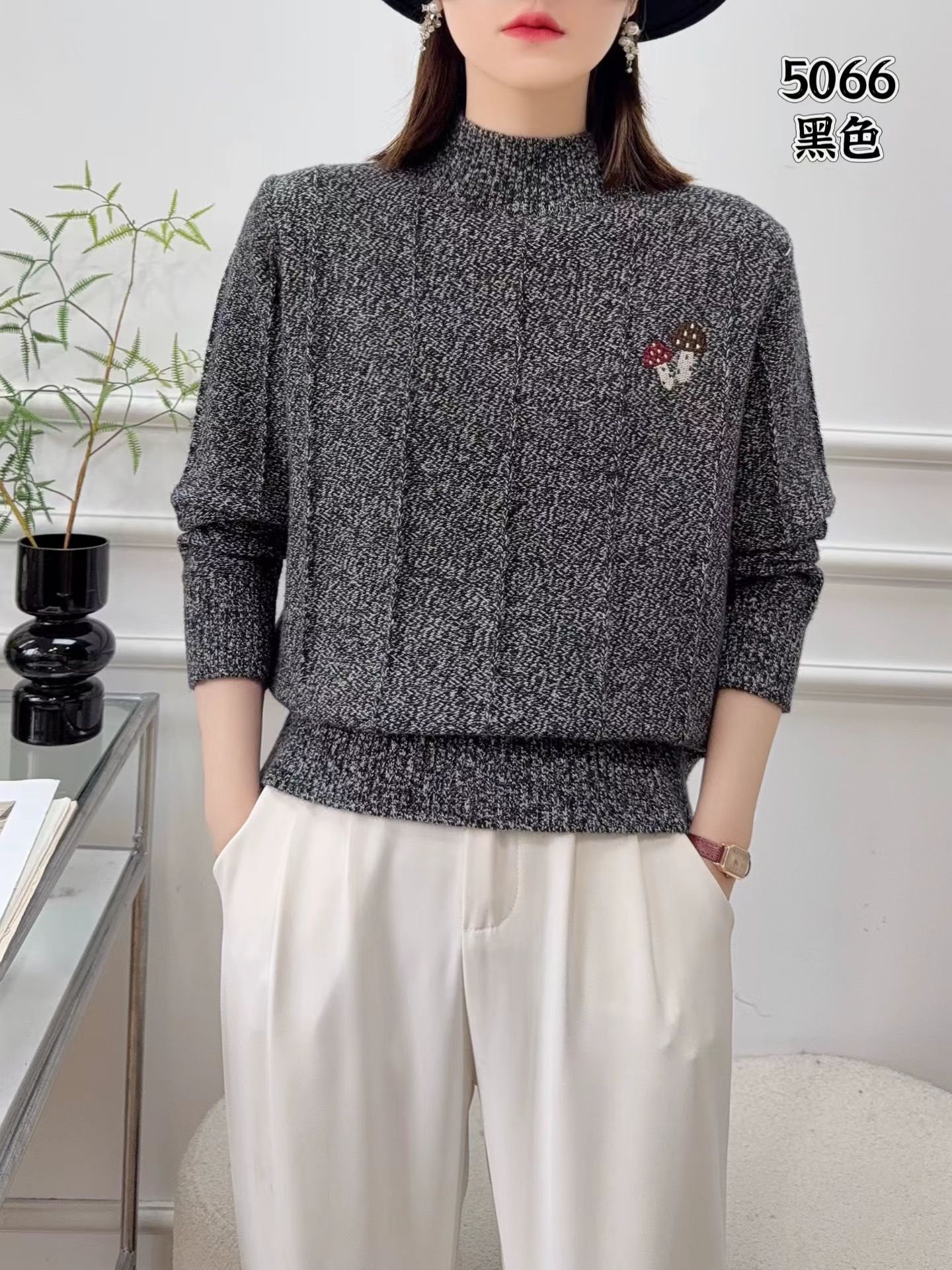 伴云banyun阔太太妈妈秋冬新款加厚毛衣中老年女装百搭羊毛打底衫