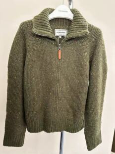 MMT 24款毛衣开衫针织外套羊毛冬季复古经典简约绿色休闲拉链翻领