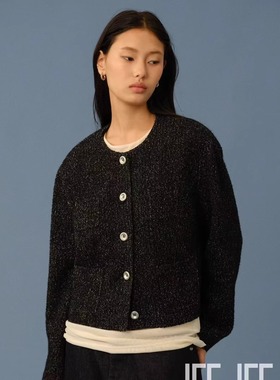 JEEJEE小香风外套新款粗呢夹克高级感圆领单排扣气质复古优雅简约