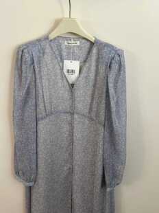 mmt新款 简约显瘦make家轻熟优雅长裙 连衣裙碎花V领系扣复古法式