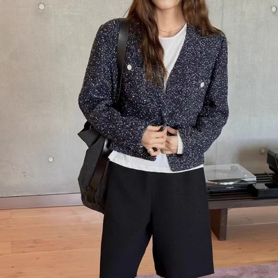 elephant小香风外套新款V领无扣