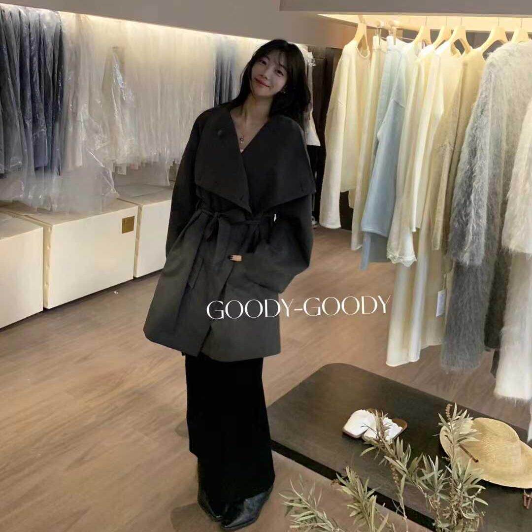 GOODY-GOODY风衣女24新款大翻领蝴蝶结系带韩系宽松显瘦个性设计