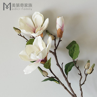 飾擺件餐桌花擺花客廳擺設(shè)插花 復(fù)古玉蘭花仿真花假花單枝花束裝