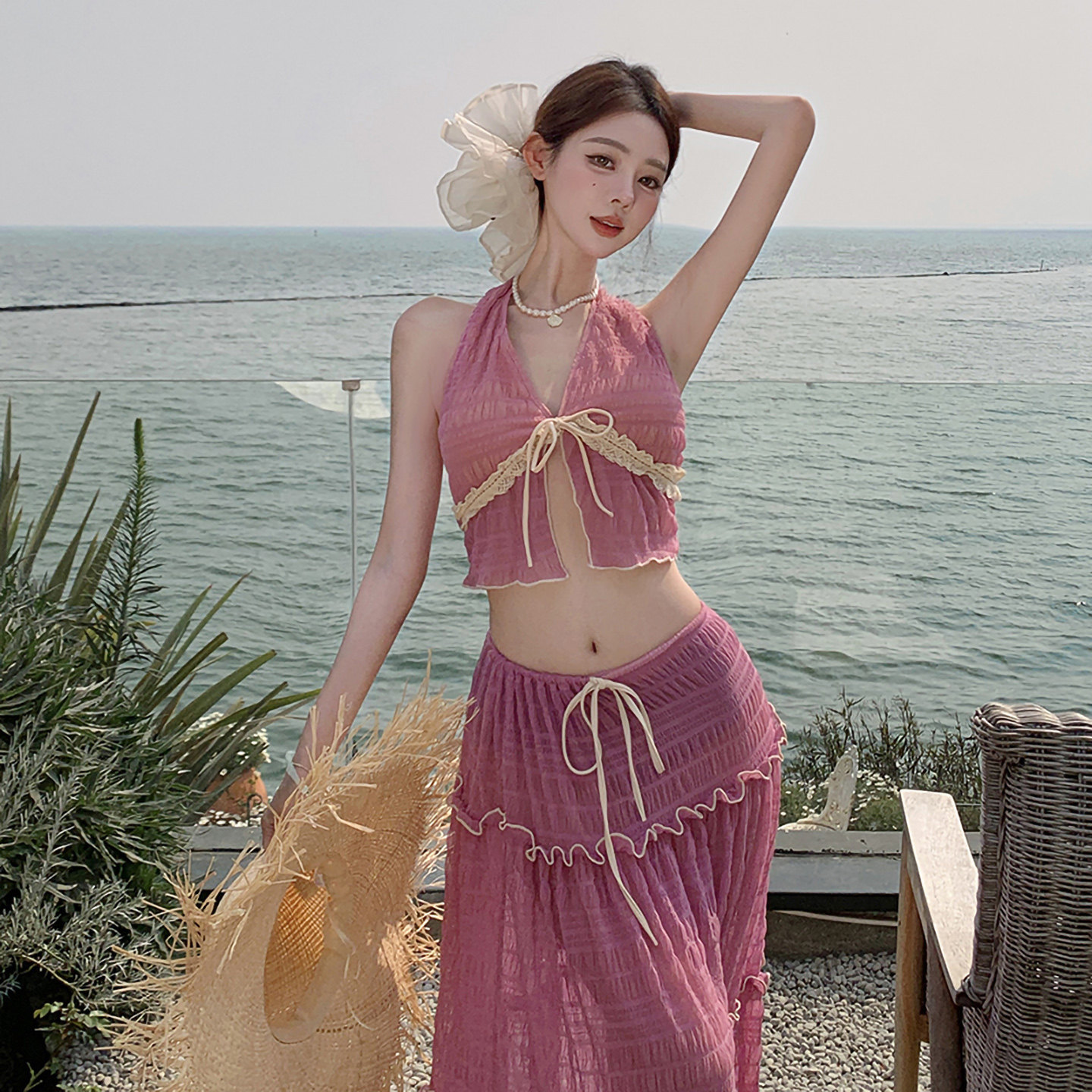 高级感2026新款泳衣女分体比基尼三件套裙式性感纯欲度假海边泳装