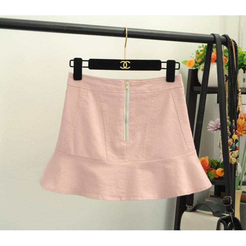 。夏季新款韩版甜美荷叶边高腰牛仔短裙女鱼尾裙纯色包臀半身裙潮在类目 女装/女士精品, 半身裙中 - 来自Buy2taobao.com提供专业的淘宝代购服务