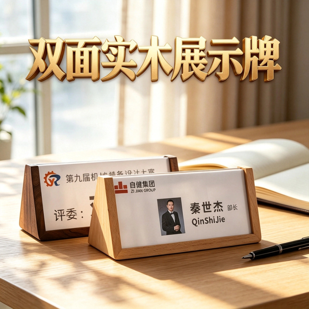 创意双面榉木标志牌胡桃木付款码提示牌支付二维码摆台职位展示牌店铺会议牌子支付宝三角台牌收款收银实木