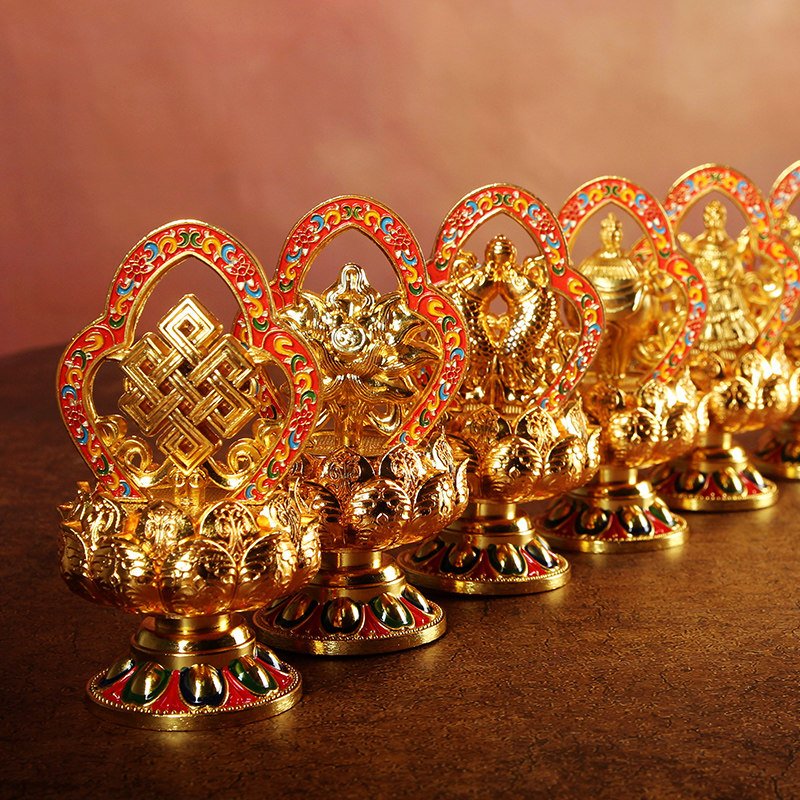 手工尼泊尔彩绘八吉祥摆件家用法器藏用品铜合金吉祥八宝