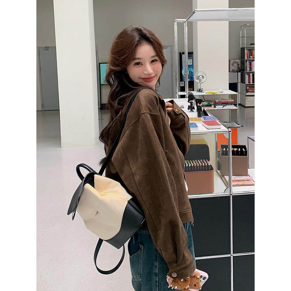 法国Rouje Moaks咖色美拉德麂皮绒外套女春秋小个子短款夹克上衣,女装/女士精品,时尚防晒服,淘宝优惠券,粉丝福利购,淘宝优惠卷