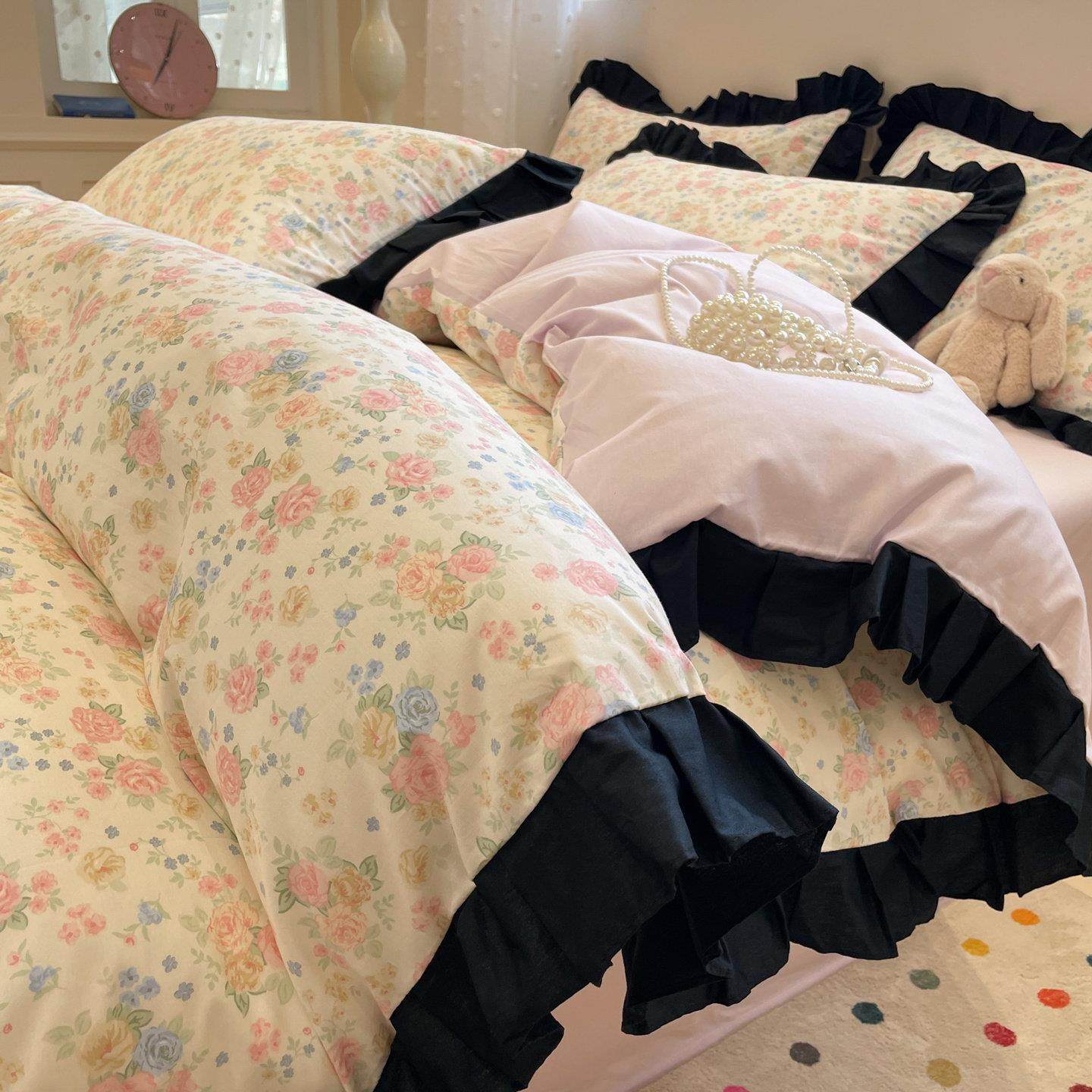 A类高端法式全棉床上四件套100纯棉花边公主被套床单床品三件套4,床上用品,学生床品套件,淘宝优惠券,粉丝福利购,淘宝优惠卷