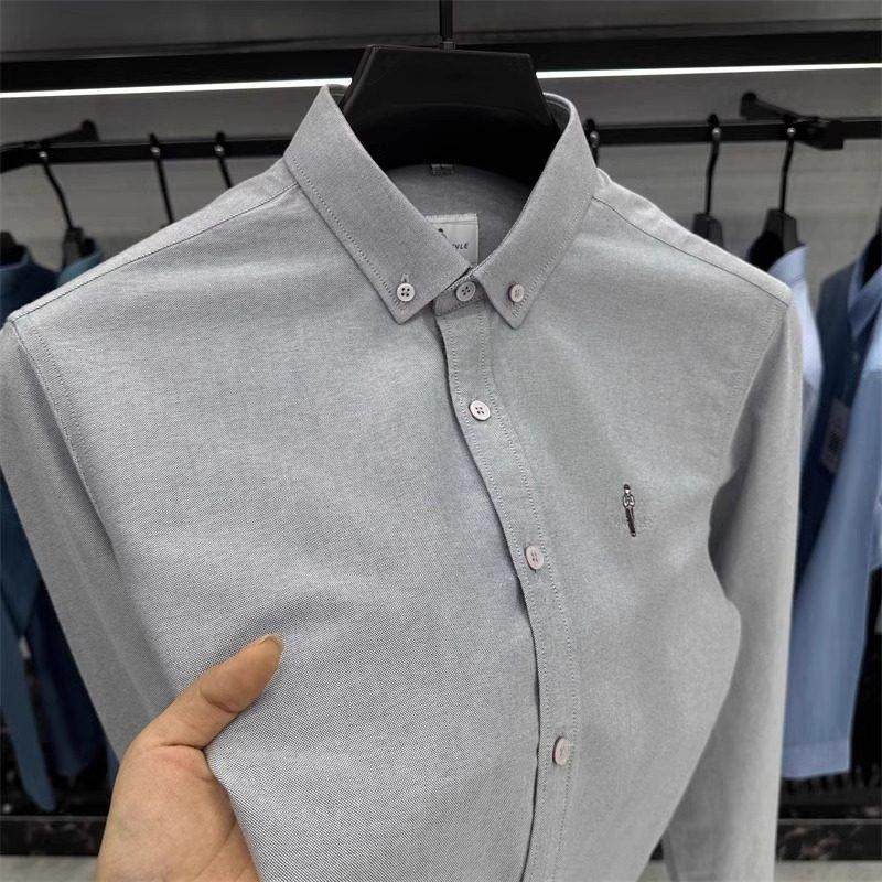 出口法国！高端春秋新款牛津纺纯棉男士长袖衬衫商务休闲刺绣衬衣,男装,秀禾服,淘宝优惠券,粉丝福利购,淘宝优惠卷