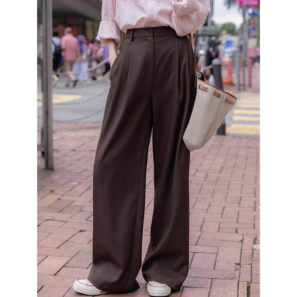 Mere Kore高腰直筒西装裤女春秋垂感高级感阔腿裤宽松休闲裤长裤
