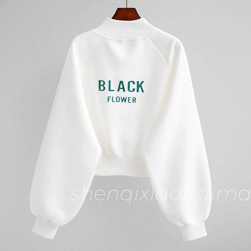 潮牌白色棒球服外套女2026年春秋季新款韩版短款宽松立领开衫上衣