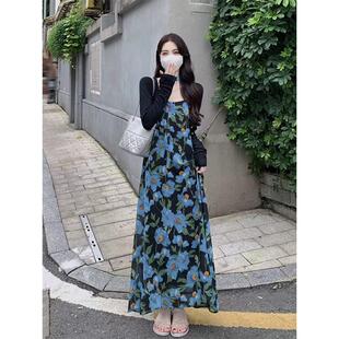 欧洲站秋装女2025新款法式高级感碎花开衫配吊带连衣裙子两件套装