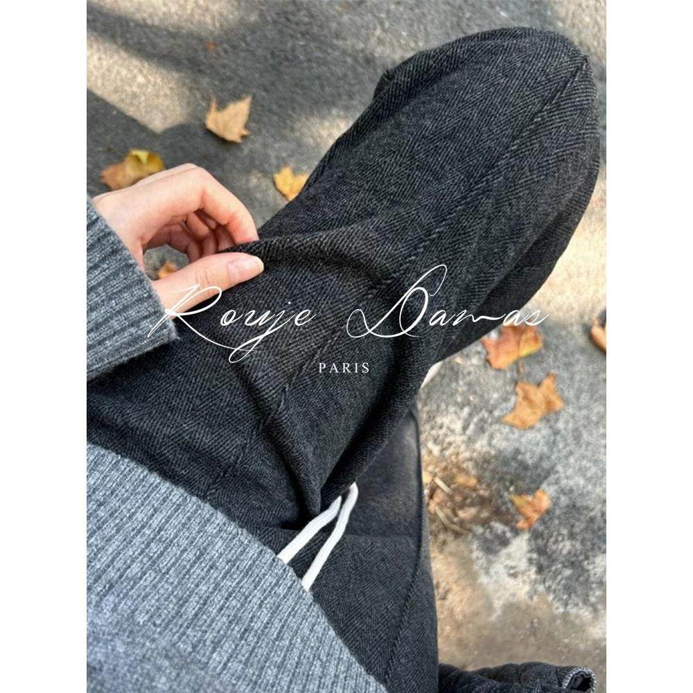 Rouje Damas加绒窄版阔腿裤女装高腰垂感羊毛呢裤人字纹直筒裤子,女装/女士精品,大码裤装,淘宝优惠券,粉丝福利购,淘宝优惠卷