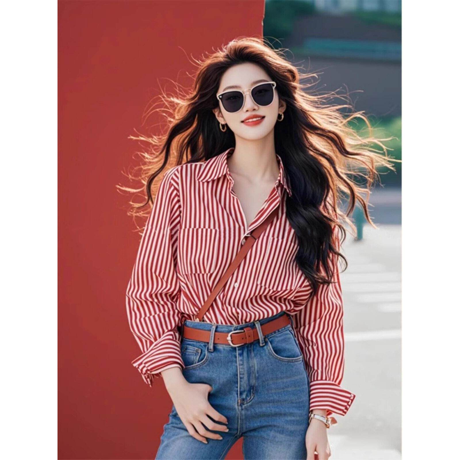 欧洲站长袖条纹衬衫女轻奢高级感2025新款春秋法式宽松慵懒风上衣