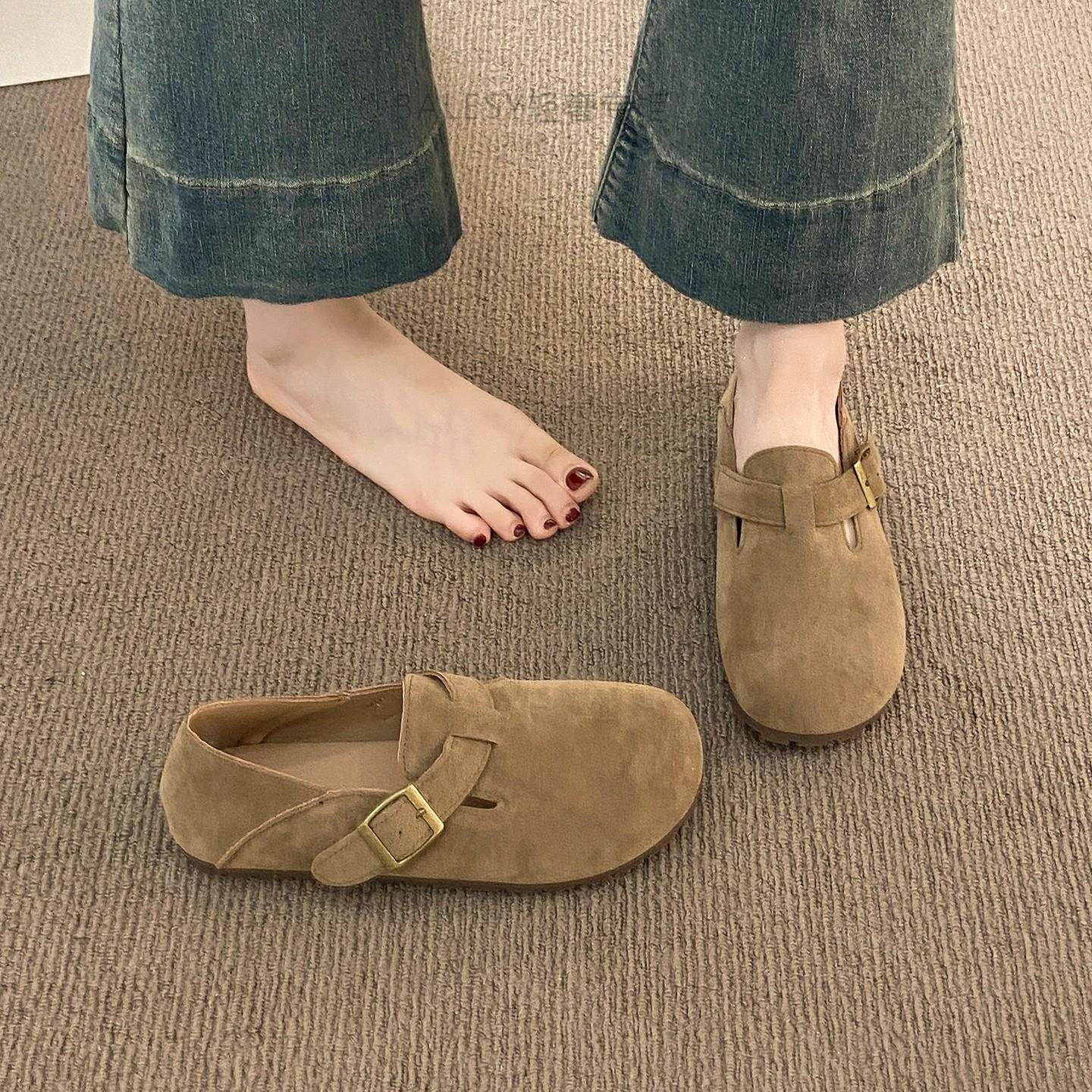 英国真皮平底勃肯鞋女2025新款秋冬复古软底豆豆单鞋一脚蹬奶奶鞋,女鞋,时尚休闲鞋,淘宝优惠券,粉丝福利购,淘宝优惠卷