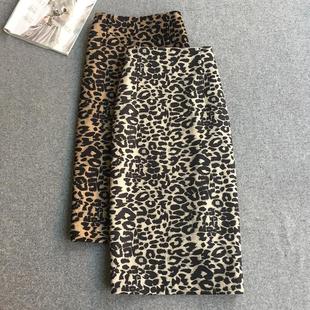 韩国2025后开叉豹纹半身裙女春秋新款高腰a字短裙中长显瘦包臀裙